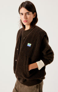 American Vintage loose fit Hoktown shearling fleece vest jacket in chocolate brown chestnut tree melange | PIPE AND ROW