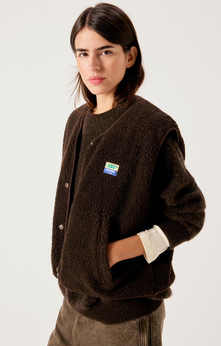 American Vintage loose fit Hoktown shearling fleece vest jacket in chocolate brown chestnut tree melange | PIPE AND ROW