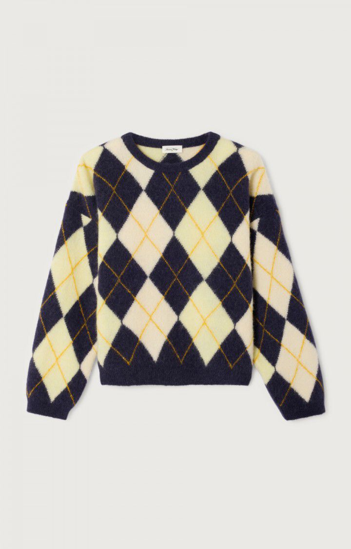 American Vintage pull over cardigan navy butter yellow argyle VITO18MJH25 PIPE AND ROW