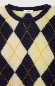 American Vintage pull over cardigan navy butter yellow argyle VITO18MJH25 PIPE AND ROW