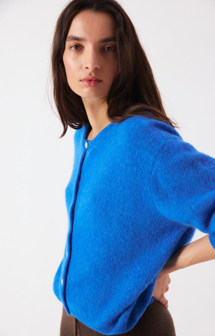 American Vintage slightly cropped Vito button up cardigan knit sweater curacao cobalt blue | Pipe and Row Seattle
