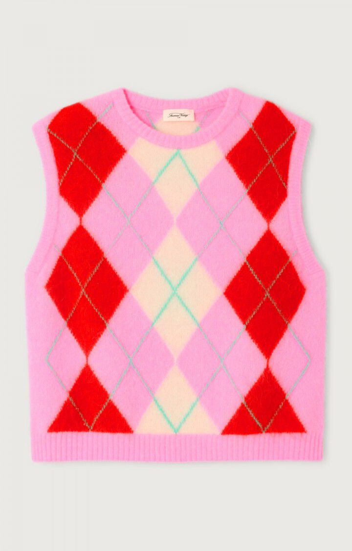 American Vintage vito sweater vest pink red argyle VITO18LJH25 PIPE AND ROW