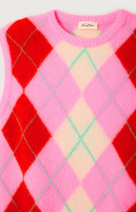 American Vintage vito sweater vest pink red argyle VITO18LJH25 PIPE AND ROW Seattle