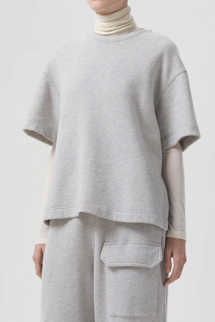 Agolde Ash short sleeve perfectly oversized sweatshirt heather grey | Pipe and Row