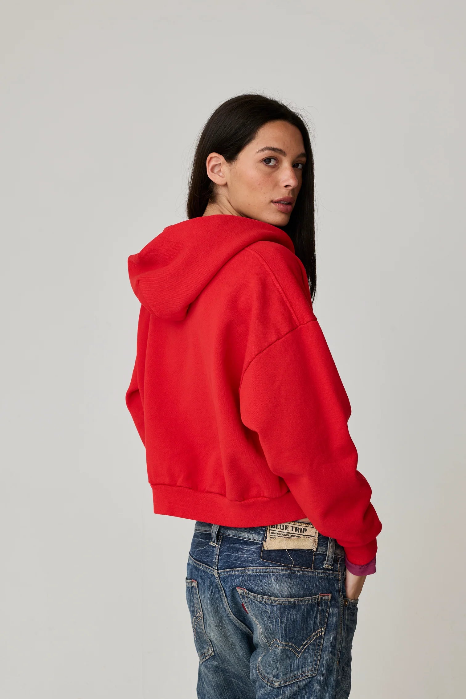 Asher Sebi zip hoodie hibiscus red slightly boxy fit | Pipe and Row Seattle