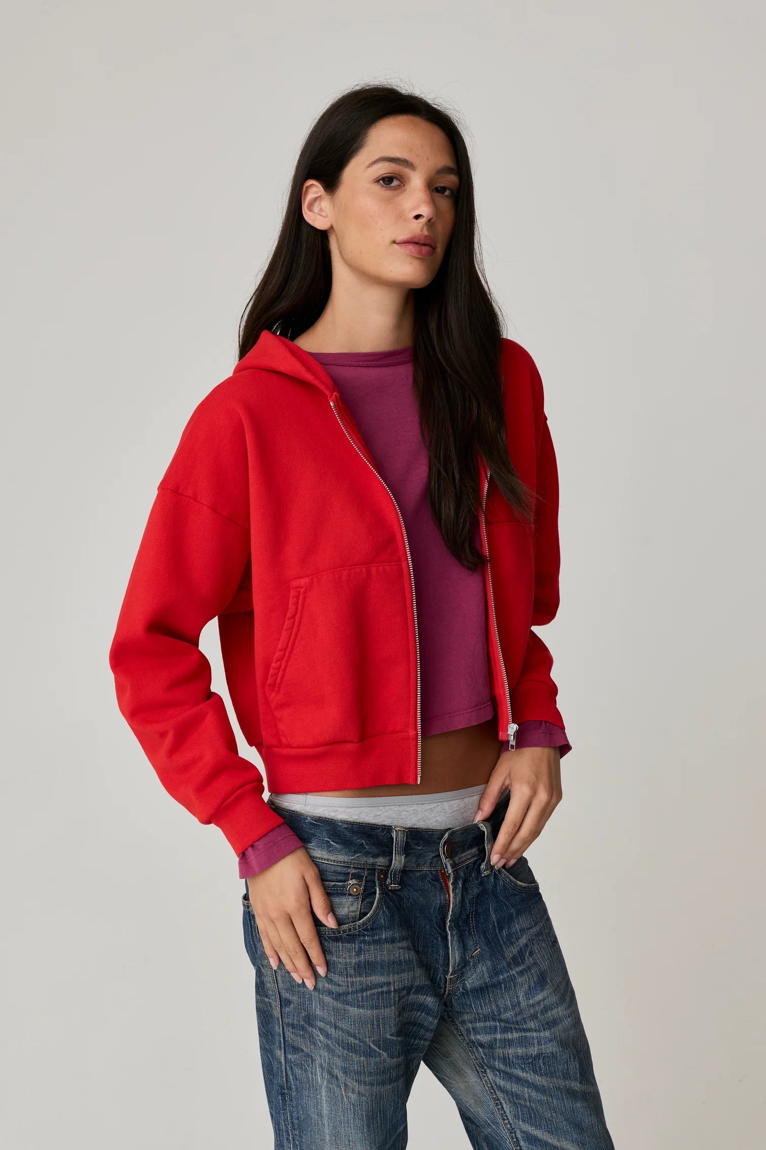 Asher Sebi zip hoodie hibiscus red slightly boxy fit | Pipe and Row Seattle