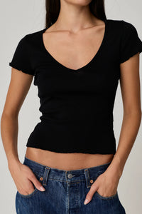 Asher semi sheer Vicki perfect scoop V baby tee black | Pipe and Row