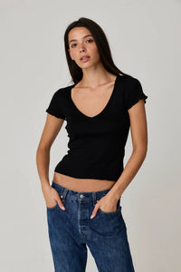 Asher semi sheer Vicki perfect scoop V baby tee black | Pipe and Row