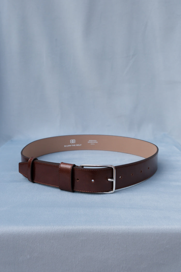 B-low the Belt Enzo Rugous belt sepia brown silver hardware  PIPE AND ROW