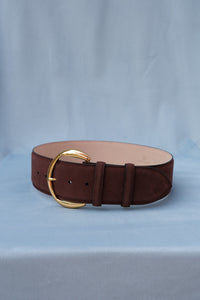 B-low the Belt Florence waist belt suede cognac chocolate gold hardware | Pipe and Row
