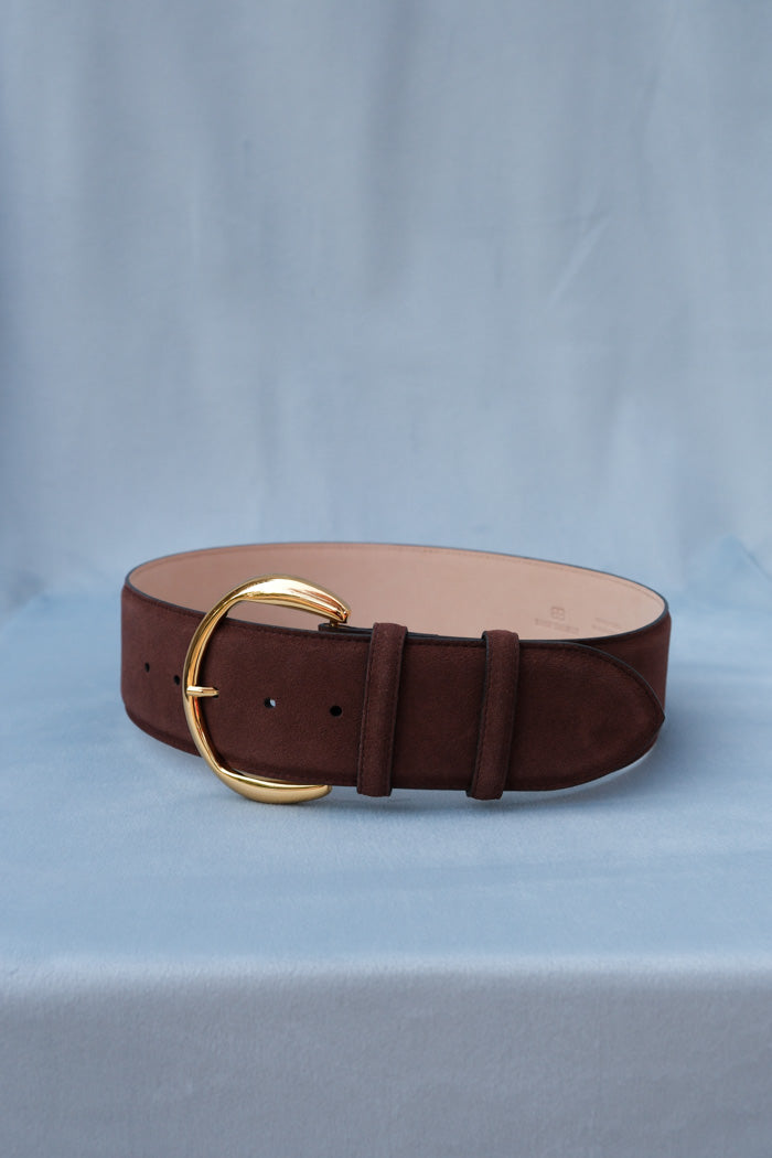 B-low the Belt Florence waist belt suede cognac chocolate gold hardware | Pipe and Row