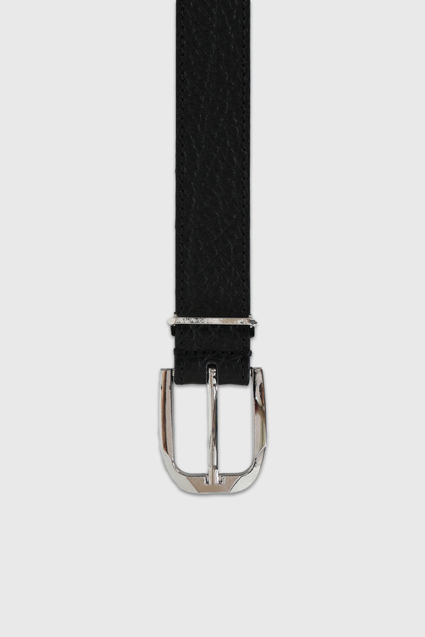 Tonywack embossed black leather belt silver hardware | Pipe  display picture 2