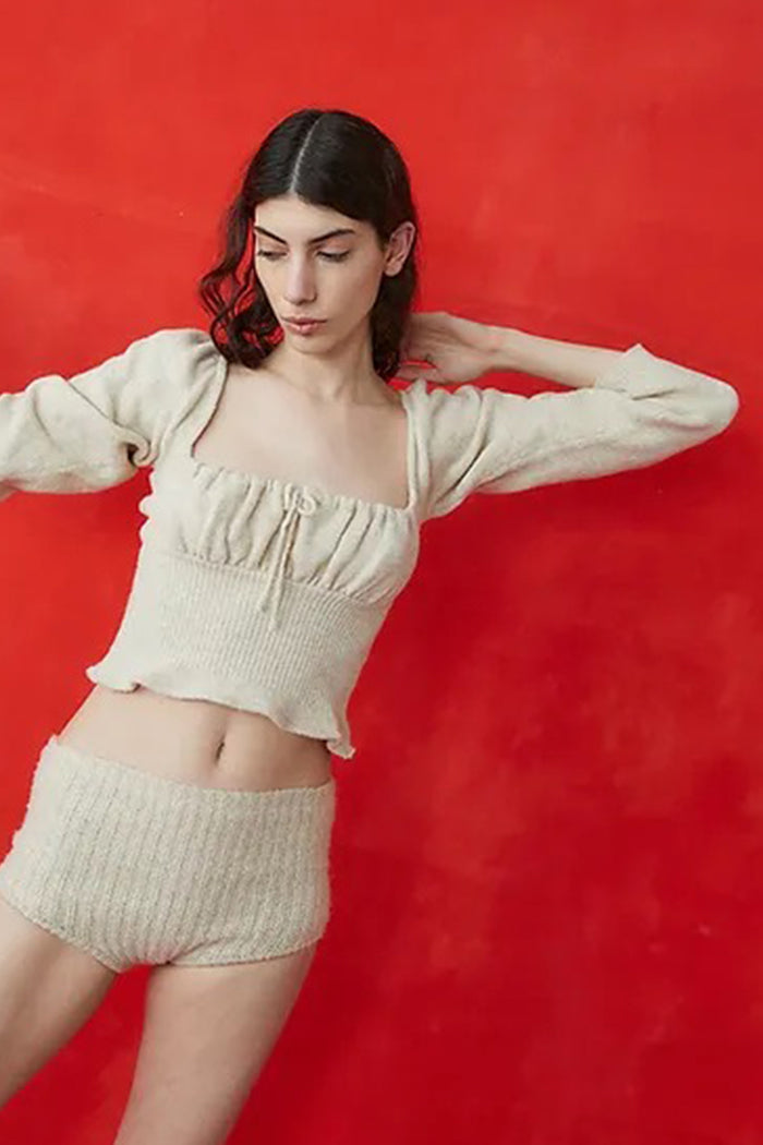 Tach Bella corset inspired alpaca blend sweater top cream | Pipe and Row