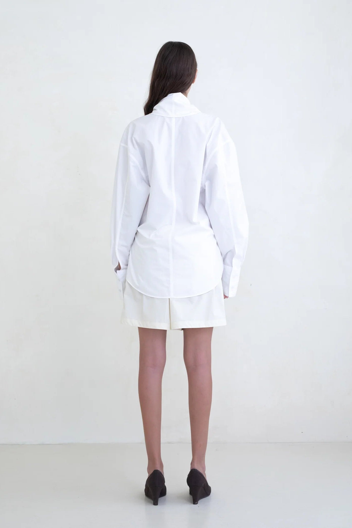 Belle Ana crisp white convertible wrap Leandra shirt draped | Pipe and Row