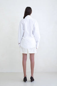 Belle Ana crisp white convertible wrap Leandra shirt draped | Pipe and Row