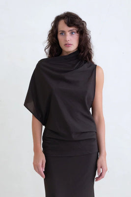 Belle Anna Reverie one shoulder drape tank top brown | Pipe and Row