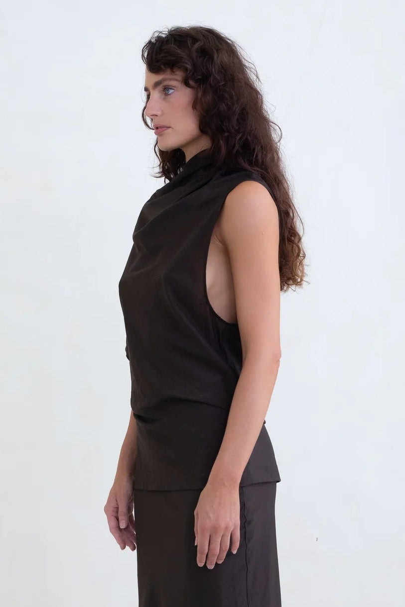 Belle Anna Reverie one shoulder drape tank top brown | Pipe and Row