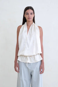 Belle Anna spiral halter top in ivory jacquard | Pipe and Row