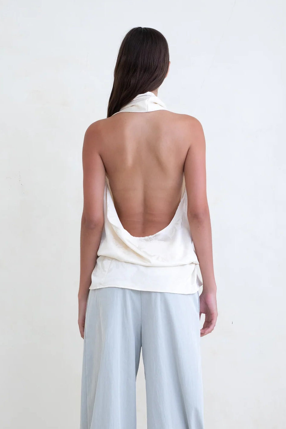 Belle Anna spiral halter top in ivory jacquard | Pipe and Row