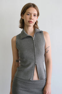 Geel Blake knit turtleneck vest two-way zip  heather grey PIPE AND ROW