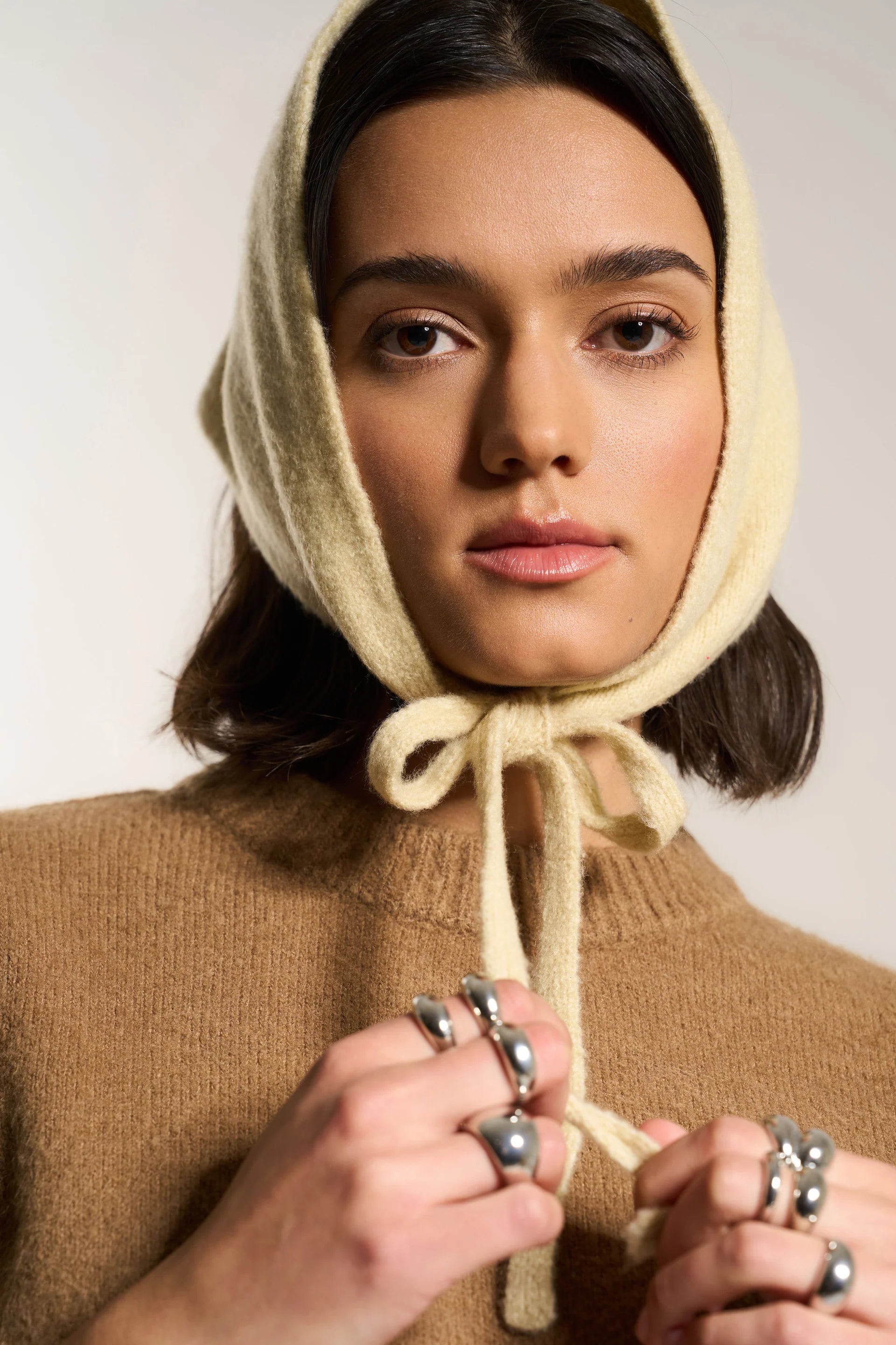 Callahan Handkerchief knit head fuzzy scarf swan cream | Pipe and Row Seattle