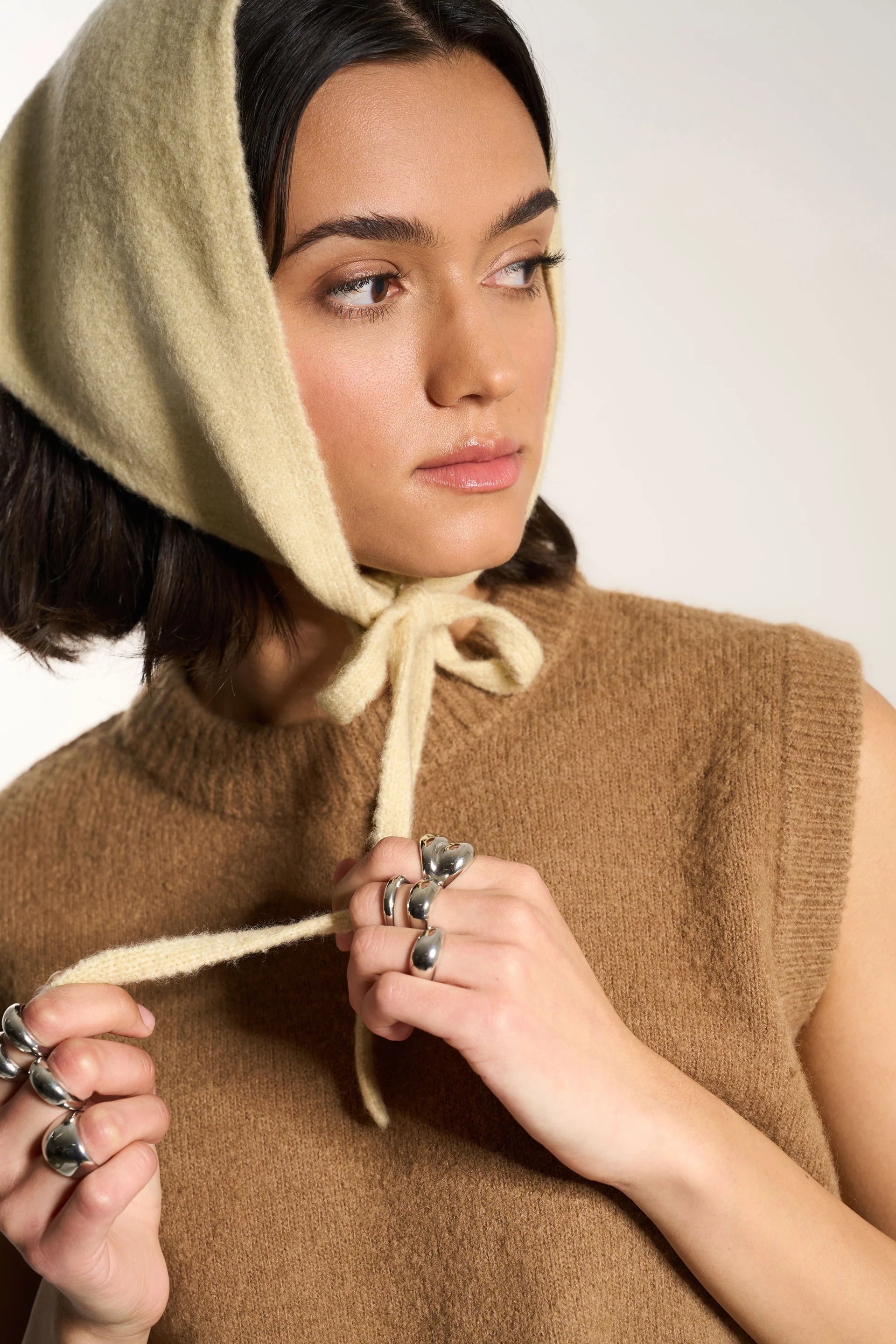 Callahan Handkerchief knit head fuzzy scarf swan cream | Pipe and Row Seattle