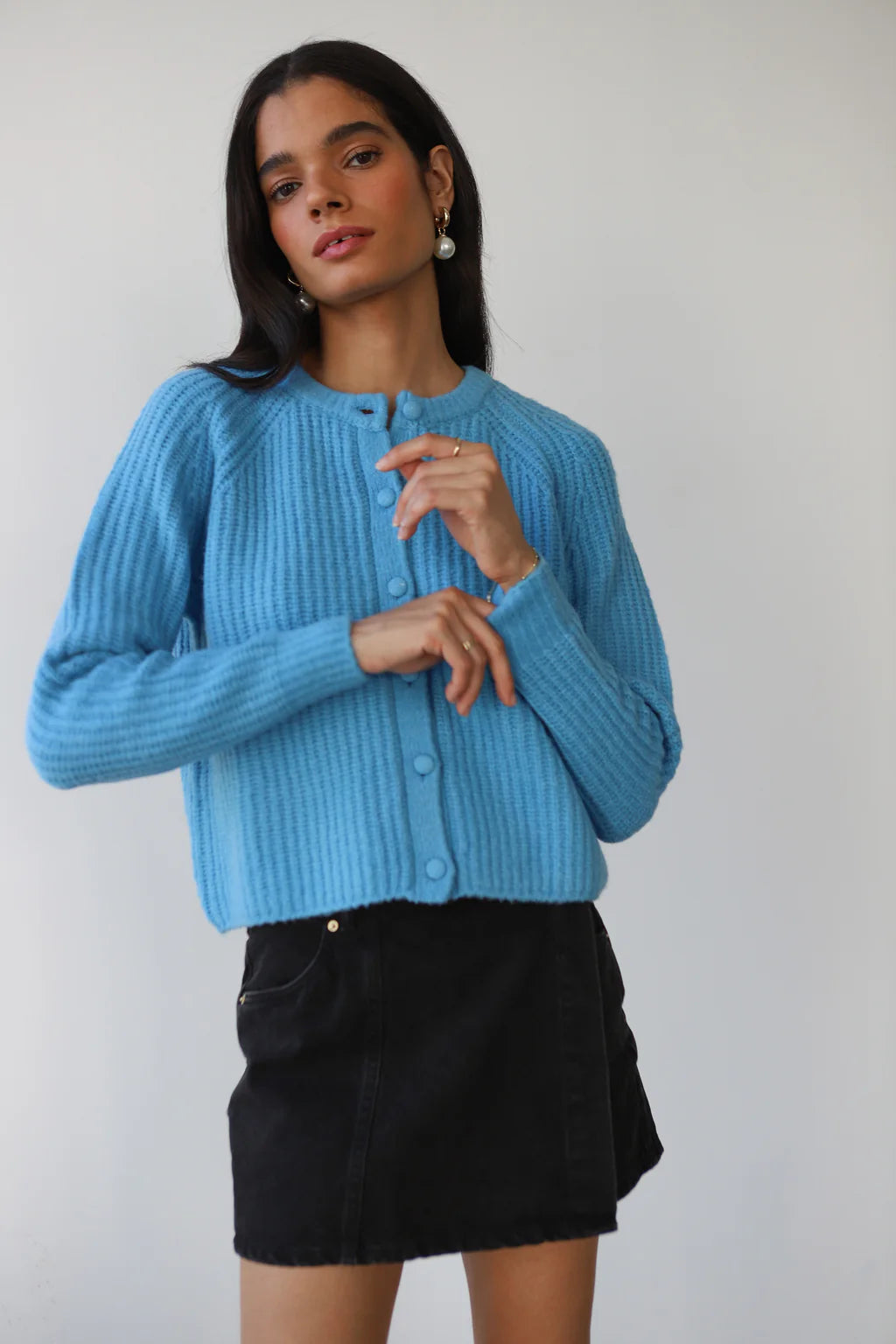 Callahan Poppy knit cardigan sweater capri blue PIPE AND ROW Seattle