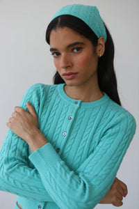 Callahan cable knit Valerie triangle headscarf capri blue | Pipe and Row