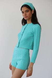 Callahan cable knit Valerie triangle headscarf turquoise green blue | Pipe and Row