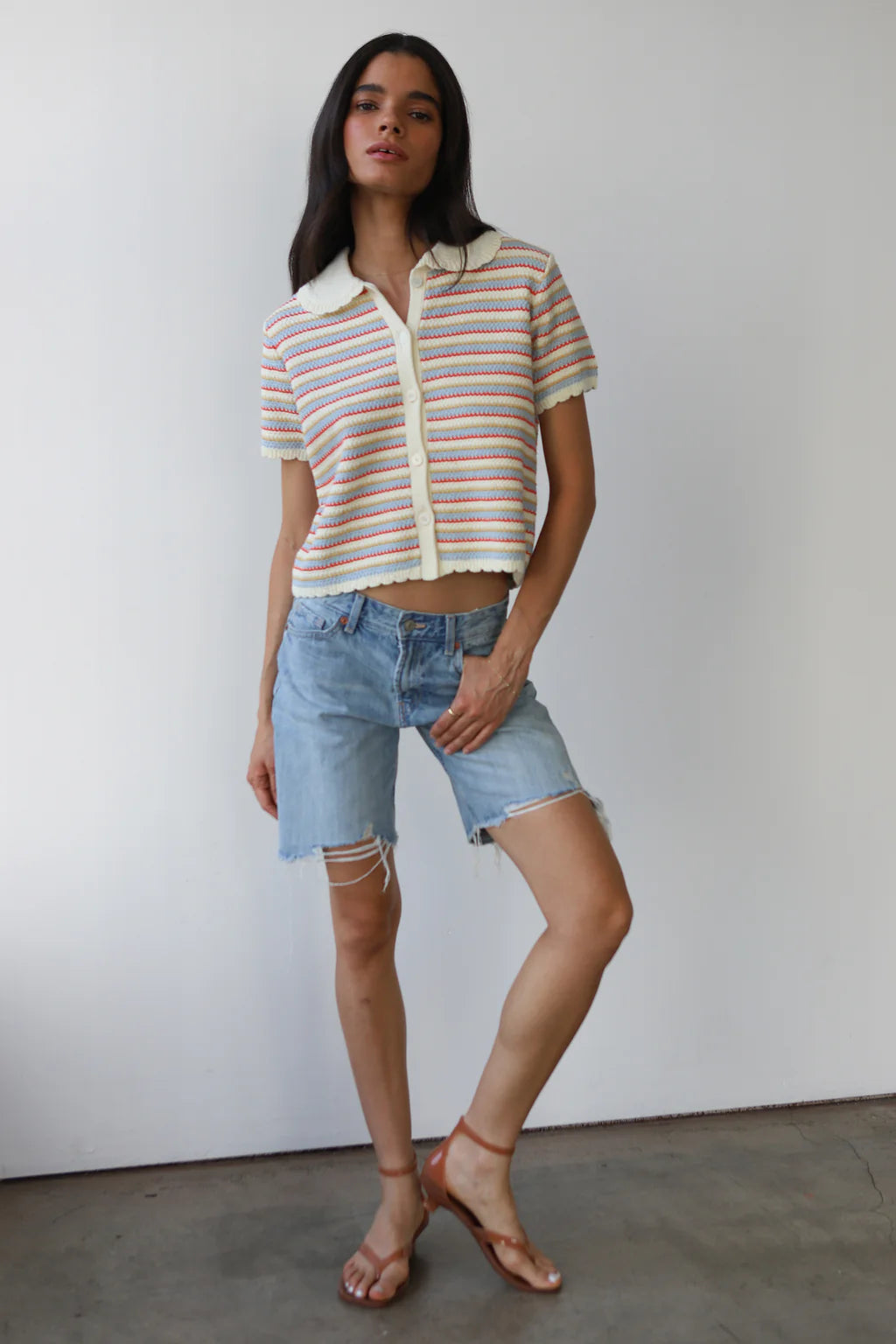 Callahan colorful striped button up Mai crochet polo sweater PIPE AND ROW Seattle