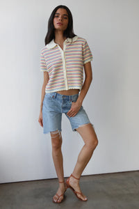 Callahan colorful striped button up Mai crochet polo sweater PIPE AND ROW Seattle