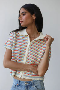 Callahan colorful striped button up Mai crochet polo sweater PIPE AND ROW Seattle