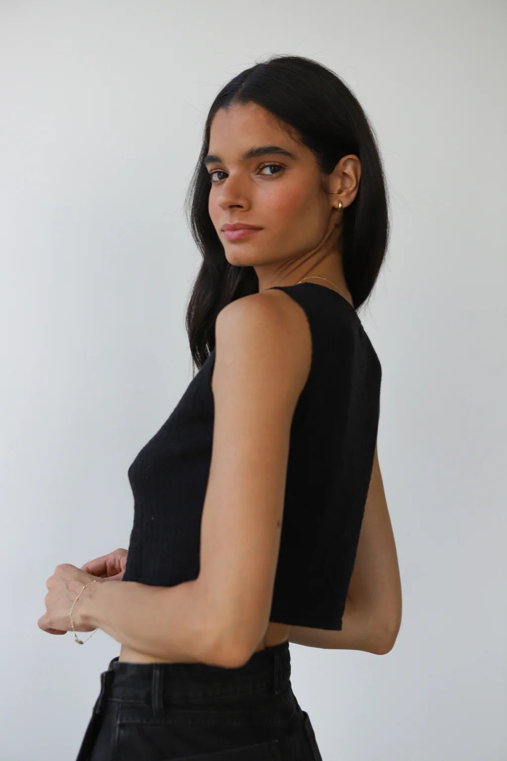 Callahan Nerissa pointelle knit sweater tank top black PIPE AND ROW Seattle