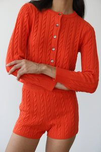 Callahan fitted cable knit Valerie cardigan sweater poppy orange red | Pipe and Row Seattle