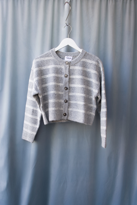 Callahan fuzzy Fiona cardigan heather grey stripe | Pipe and Row