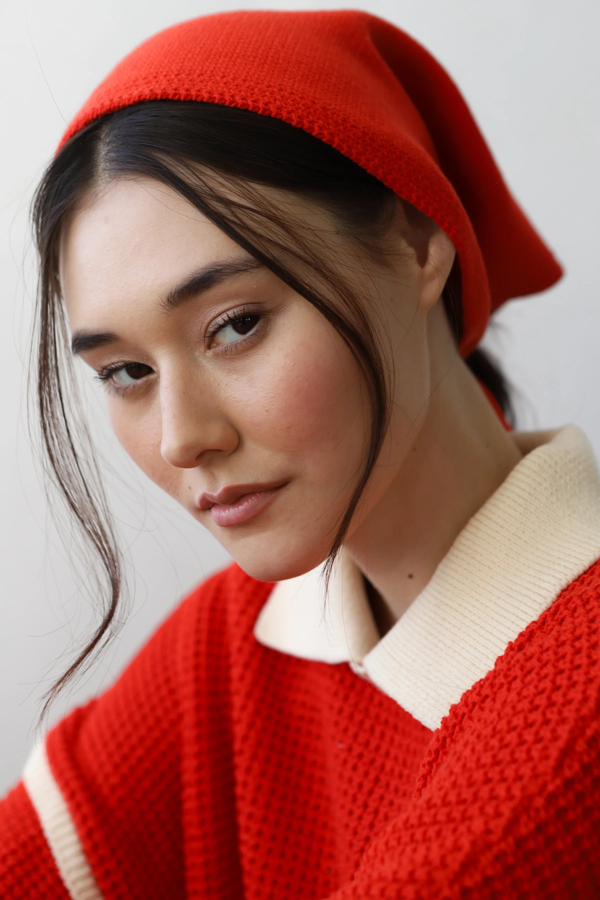 Callahan knit handkerchief scarf poppy red PIPE AND ROW Seattle 
