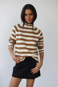Callahan mock neck rolled collar relaxed sweater ginger root tan stripe PIPE AND ROW
