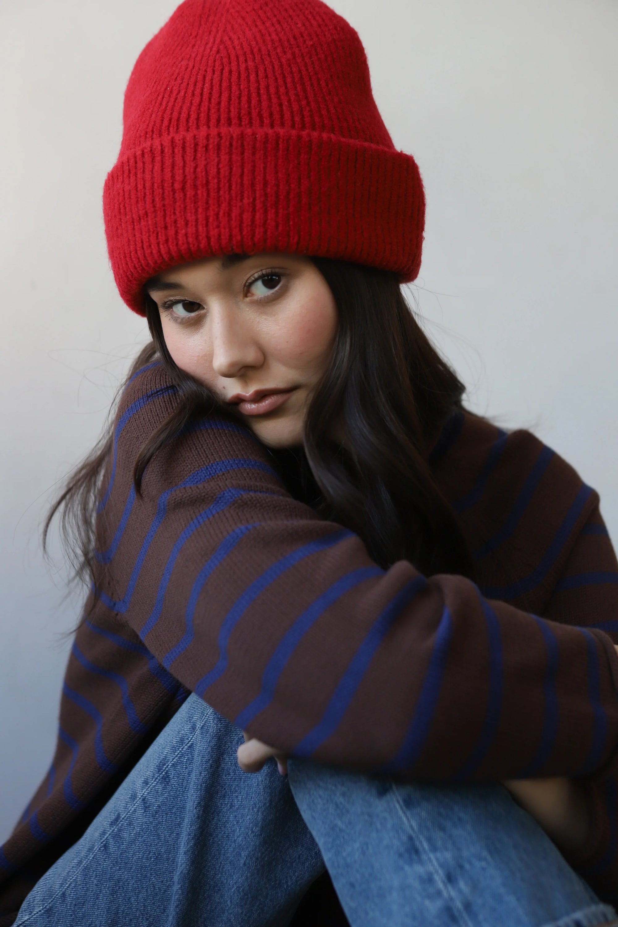 Callahan warm soft ribbed knit beanie cherry red | Pipe and Row