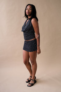 Campbell&Kramer Olympia mini skirt skort ultra soft black polka dot | Pipe and Row Seattle