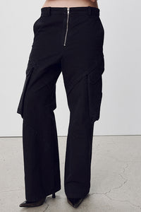 Tonywack garment dyed carbon pigment black, gabardine, wide cargo pant PIPE AND ROW