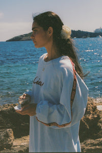 Ciao Ciao light blue Amatriciana long sleeve oversized graphic tee | Pipe and Row