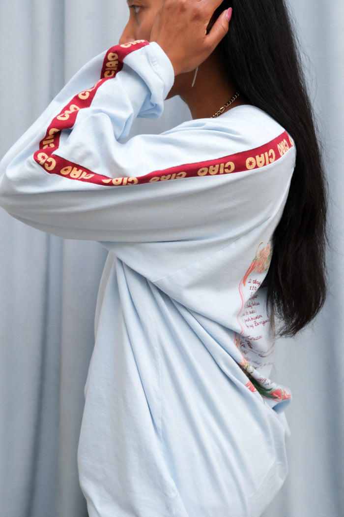 Ciao Ciao light blue Amatriciana long sleeve oversized graphic tee | Pipe and Row