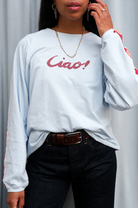 Ciao Ciao light blue Amatriciana long sleeve oversized graphic tee | Pipe and Row