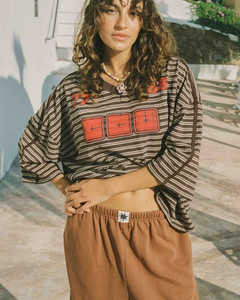 Ciao Ciao oversized, boxy, slightly cropped, brown stripe club tee redish orange | Pipe and Row