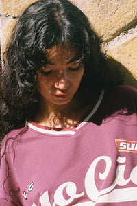 Ciao Ciao v-neck burgundy Enzo sport jersey tee shirt dark red burgundy  cream | Pipe and Row Seattle Boutique