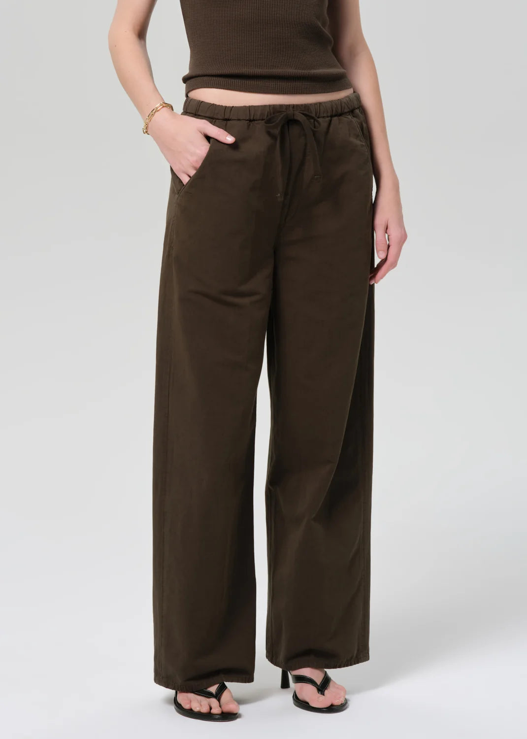 Citizens of Humanity Aurora pull on moss green trousers | Pipe and Row