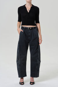 Citizens of Humanity utility fit cargo pant pleated barrel leg washed black | Pipe and Row