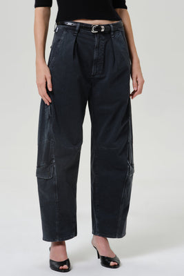Citizens of Humanity utility fit cargo pant pleated barrel leg washed black | Pipe and Row