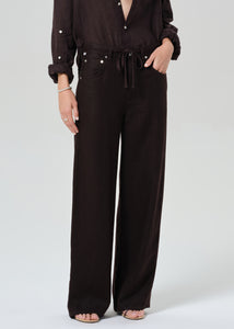 Citizens of Hummanity Brynn drawstring trouser chocolate brown linen | Pipe and Row