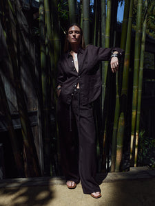 Citizens of Hummanity Brynn drawstring trouser chocolate brown linen | Pipe and Row